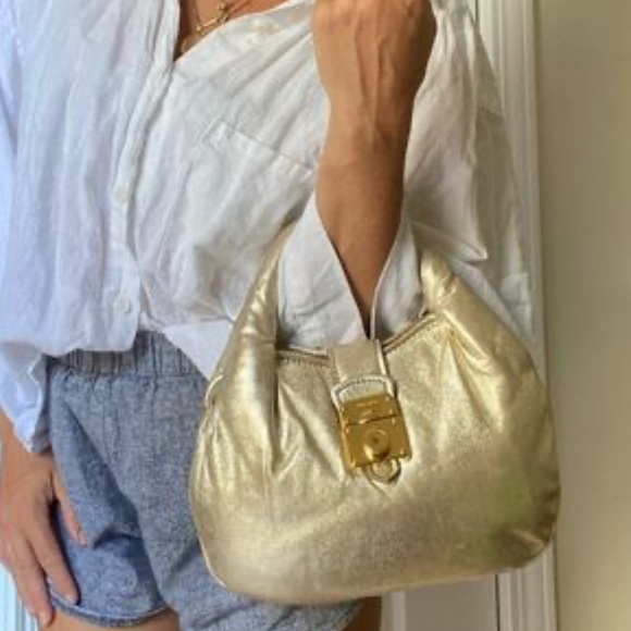 Miu Miu Handbags - Auth MUI MUI Elegant Gold Y2K mini hobo leather Women's Handbag RARE vintage